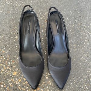 Zara size 39 black satin sling back heels